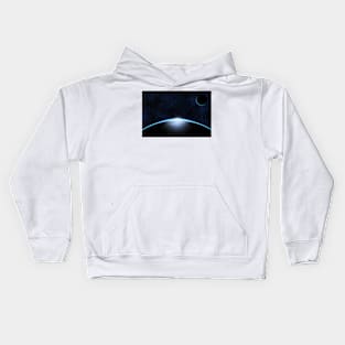 Giant blue planet against starry cosmos sky Kids Hoodie